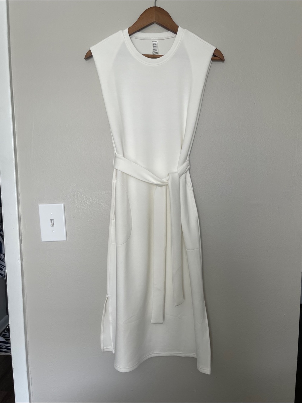 SPANX Cream Sleeveless Midi Dress with Self-Tie Belt